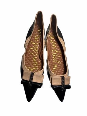 Sam Edelman 2 Toned Leather Pointed Ballet Flats - Beige & Black Sz 10